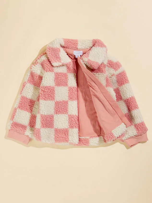 Genny Checkered Sherpa Jacket By Mudpie Pink Girl Altar039d State Toddler 2T5T
