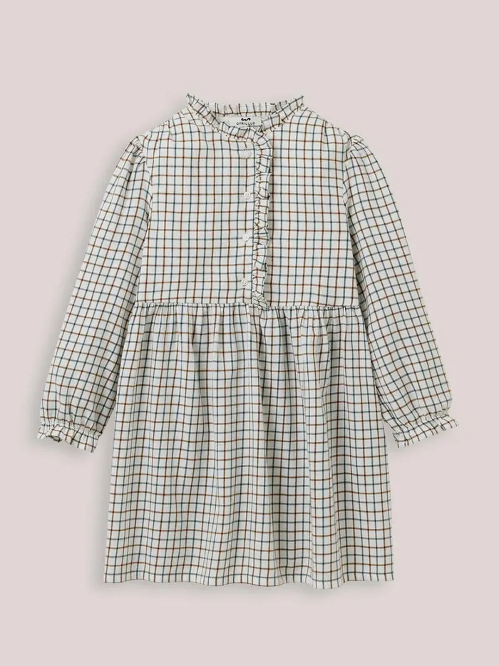 Girls Clothing Cyrillus Check Cotton Flannel Dress Carreaux Chocomarine