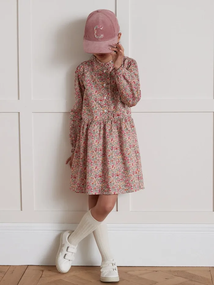 Girls Clothing Cyrillus Dress With Liberty Fabric Ruffle Lib Babington Rose