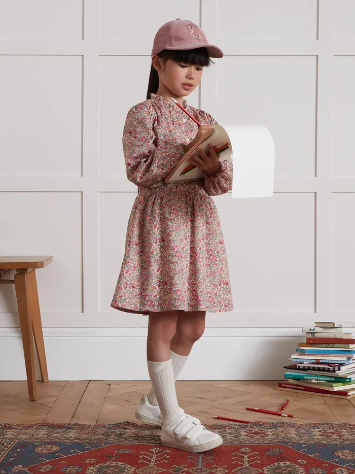 Girls Clothing Cyrillus Dress With Liberty Fabric Ruffle Lib Babington Rose