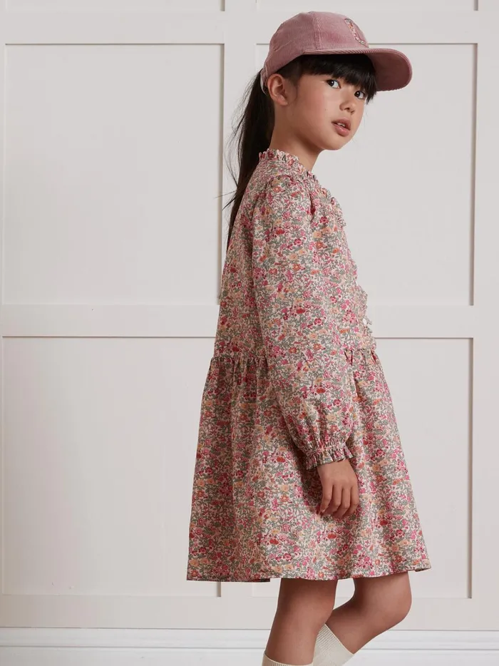 Girls Clothing Cyrillus Dress With Liberty Fabric Ruffle Lib Babington Rose
