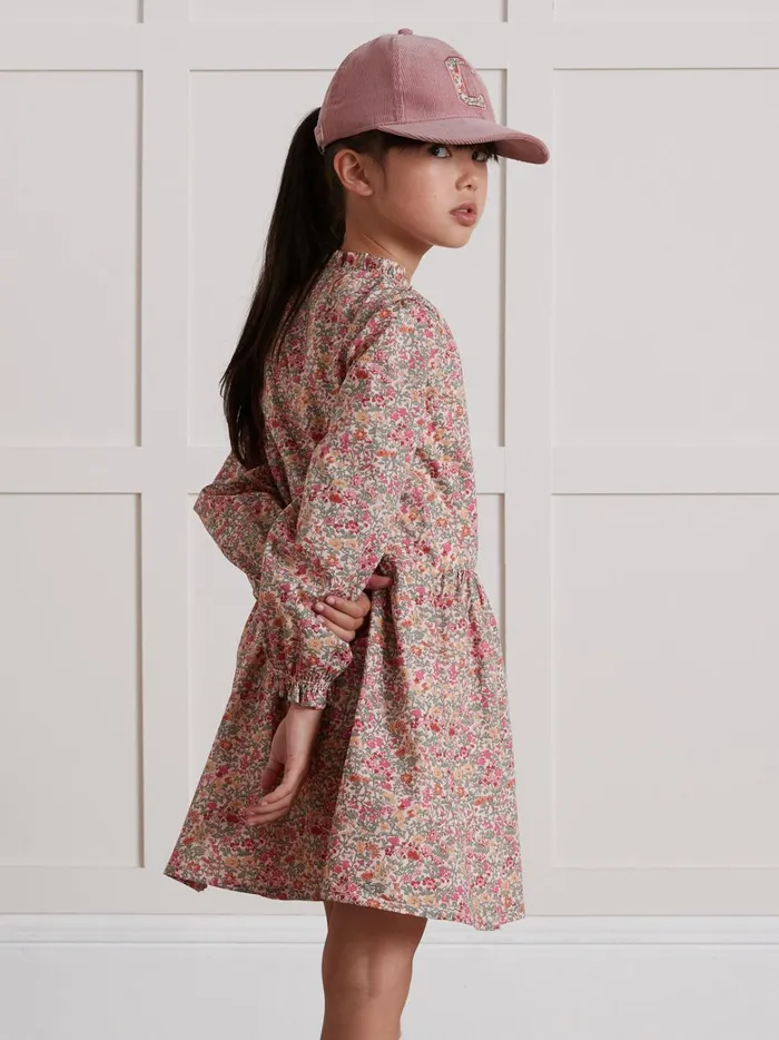 Girls Clothing Cyrillus Dress With Liberty Fabric Ruffle Lib Babington Rose