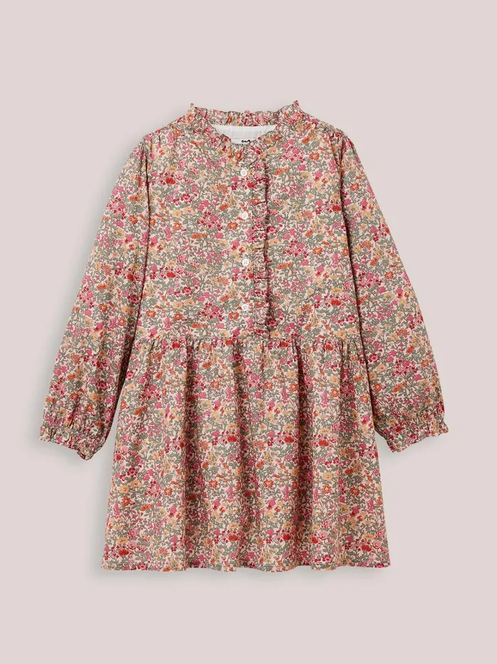 Girls Clothing Cyrillus Dress With Liberty Fabric Ruffle Lib Babington Rose