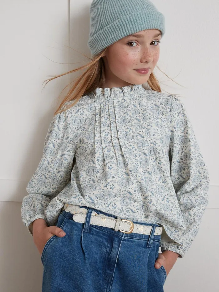 Girls Clothing Cyrillus Geraldine Print Crepe Blouse Imp Geraldine Ciel