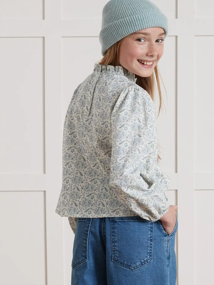 Girls Clothing Cyrillus Geraldine Print Crepe Blouse Imp Geraldine Ciel