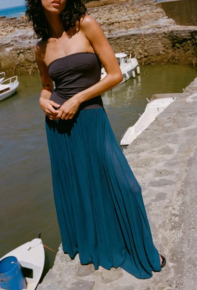 Giselle Navy Chiffon And Jersey Strapless Maxi Dress Women Ciao Lucia Evening Dresses