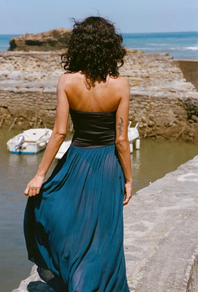 Giselle Navy Chiffon And Jersey Strapless Maxi Dress Women Ciao Lucia Evening Dresses