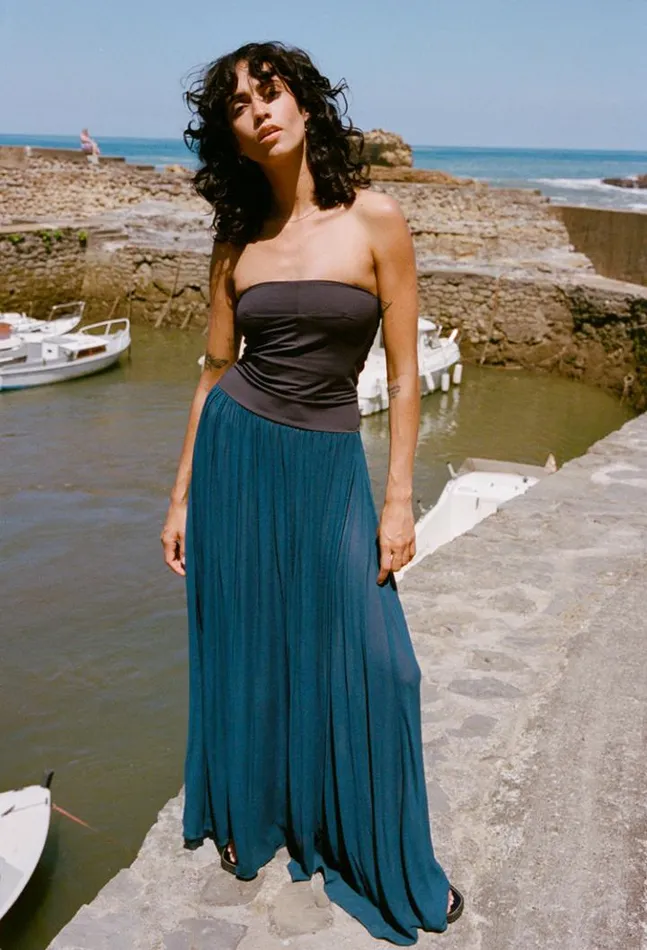 Giselle Navy Chiffon And Jersey Strapless Maxi Dress Women Ciao Lucia Evening Dresses