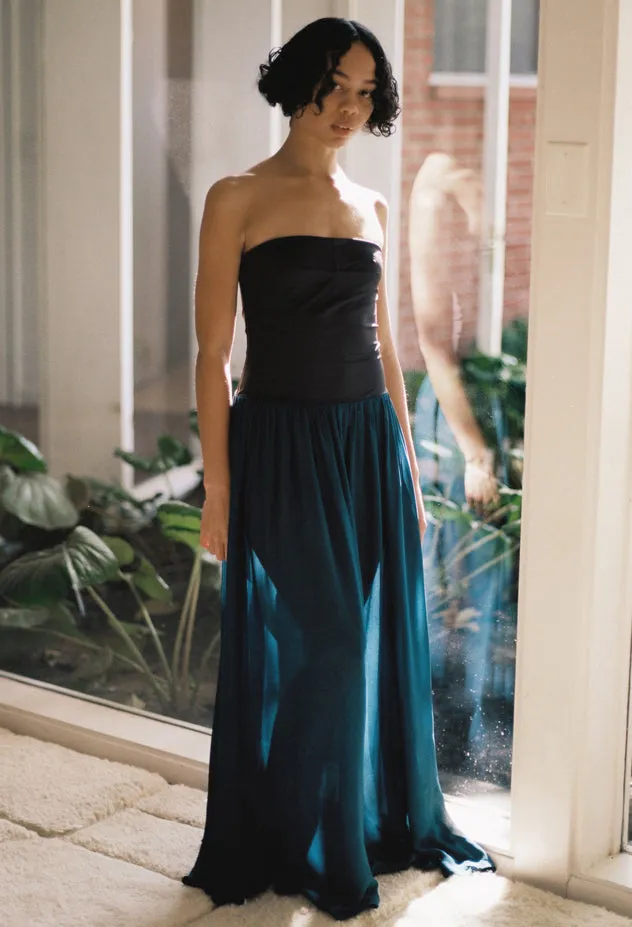 Giselle Navy Chiffon And Jersey Strapless Maxi Dress Women Ciao Lucia Evening Dresses
