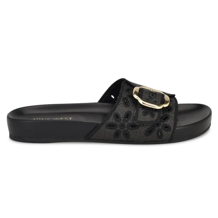 Giulia Casual Footbed Sandals Black Raffia Women Nine West Sandals