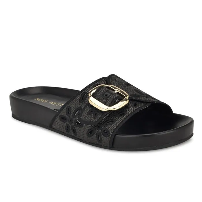Giulia Casual Footbed Sandals Black Raffia Women Nine West Sandals