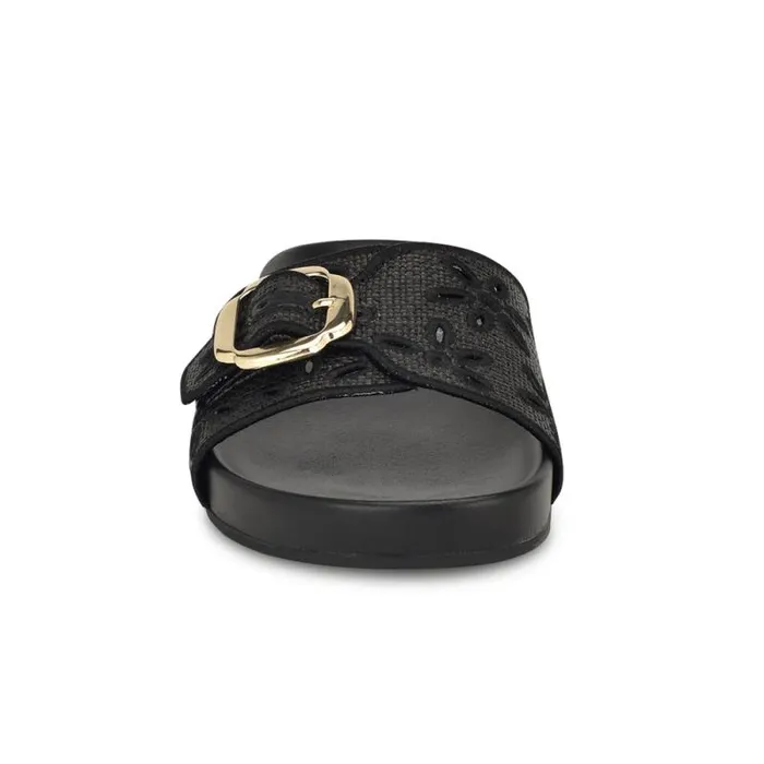 Giulia Casual Footbed Sandals Black Raffia Women Nine West Sandals