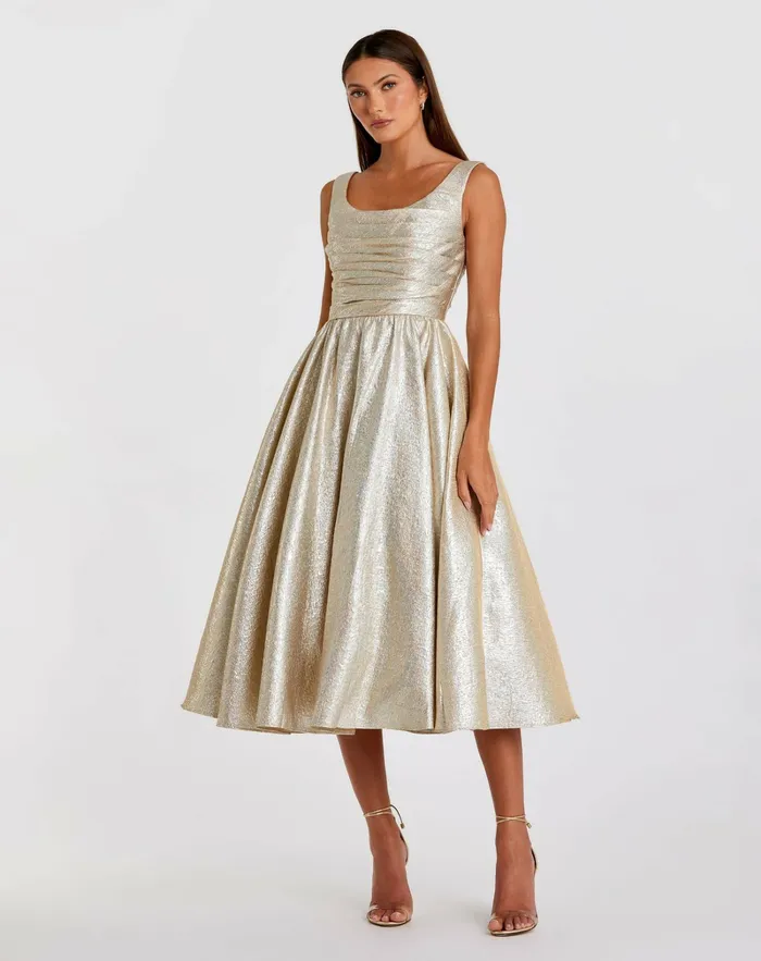Gold Square Neck Sleeveless A Line Dress Oyster Best Sellers Mac Duggal Women