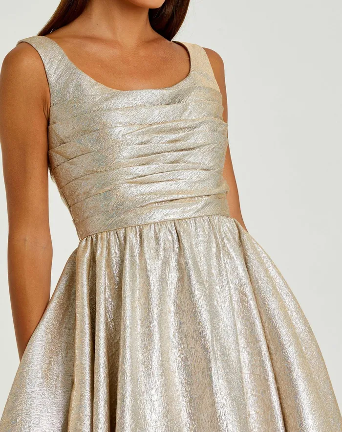 Gold Square Neck Sleeveless A Line Dress Oyster Best Sellers Mac Duggal Women