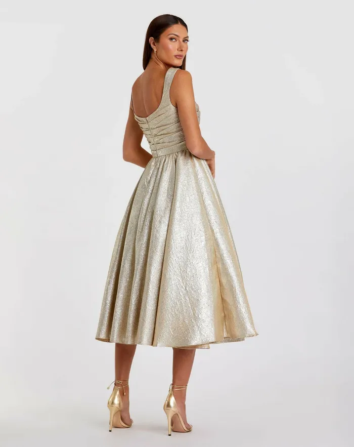 Gold Square Neck Sleeveless A Line Dress Oyster Best Sellers Mac Duggal Women