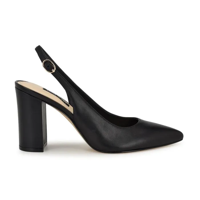 Gompell Block Heel Slingback Pumps Black Leather Women Nine West Heels