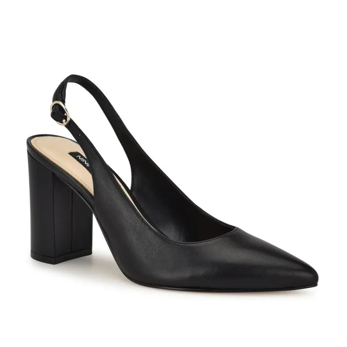 Gompell Block Heel Slingback Pumps Black Leather Women Nine West Heels Gompell Block Heel Slingback Pumps Black Leather Women Nine West Heels