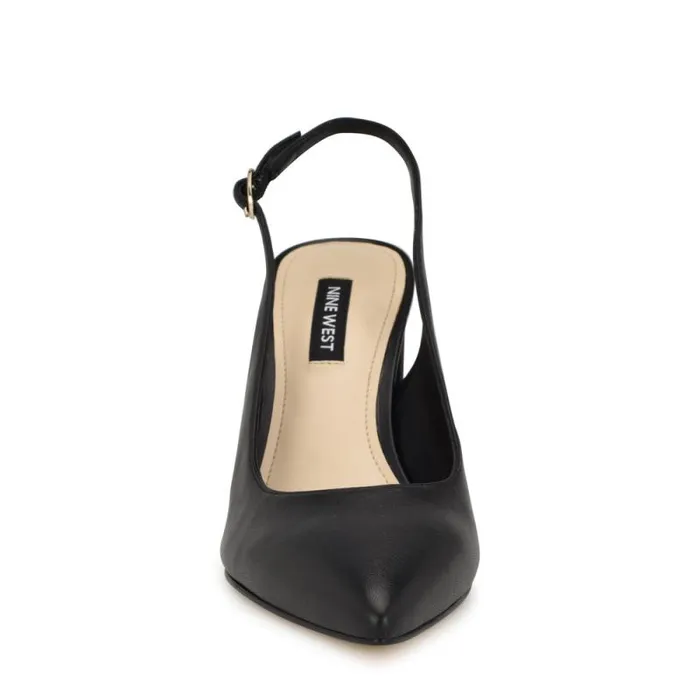 Gompell Block Heel Slingback Pumps Black Leather Women Nine West Heels Gompell Block Heel Slingback Pumps Black Leather Women Nine West Heels