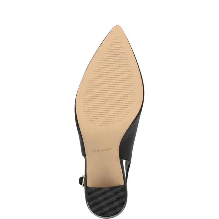 Gompell Block Heel Slingback Pumps Black Leather Women Nine West Heels Gompell Block Heel Slingback Pumps Black Leather Women Nine West Heels