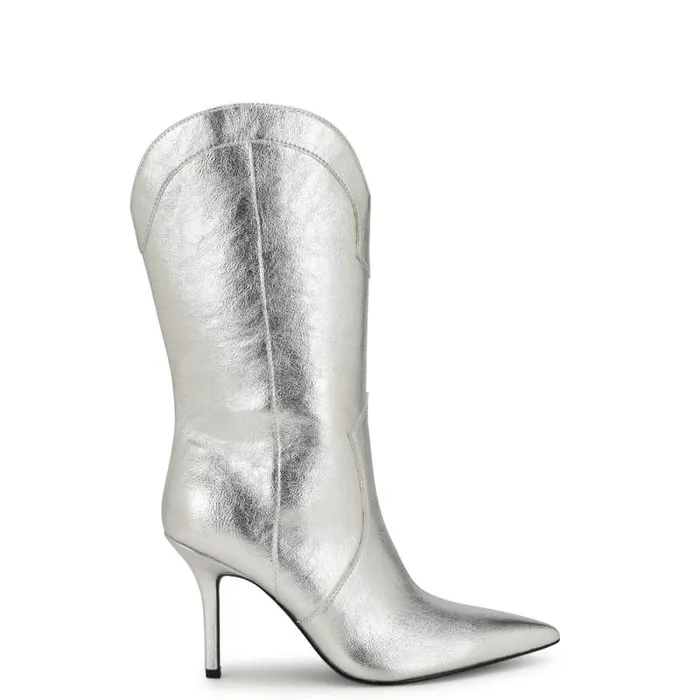 Grasy Western Dress Boots Silver Women Nine West Boots and Booties