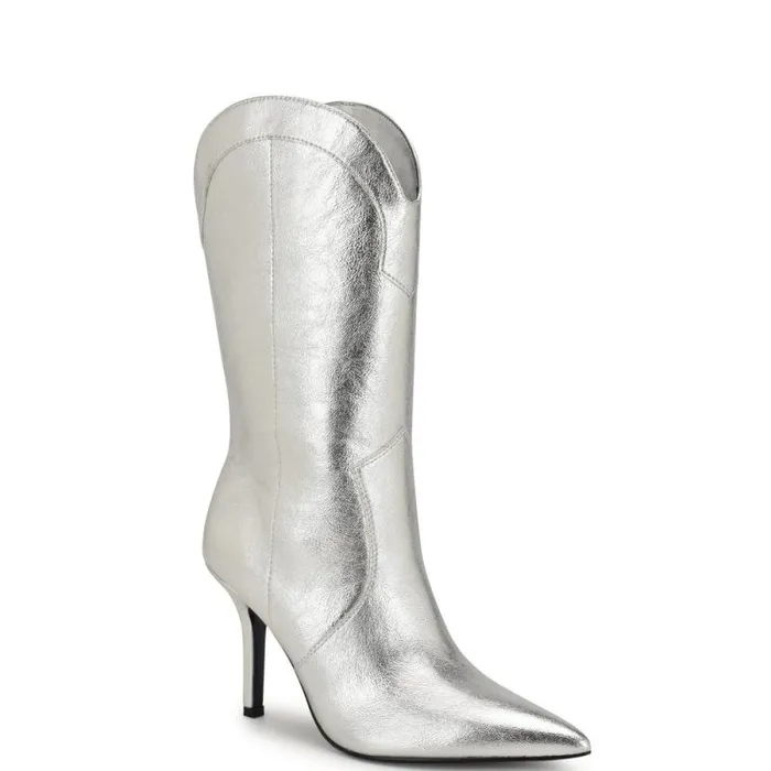 Grasy Western Dress Boots Silver Women Nine West Boots and Booties Grasy Western Dress Boots Silver Women Nine West Boots and Booties