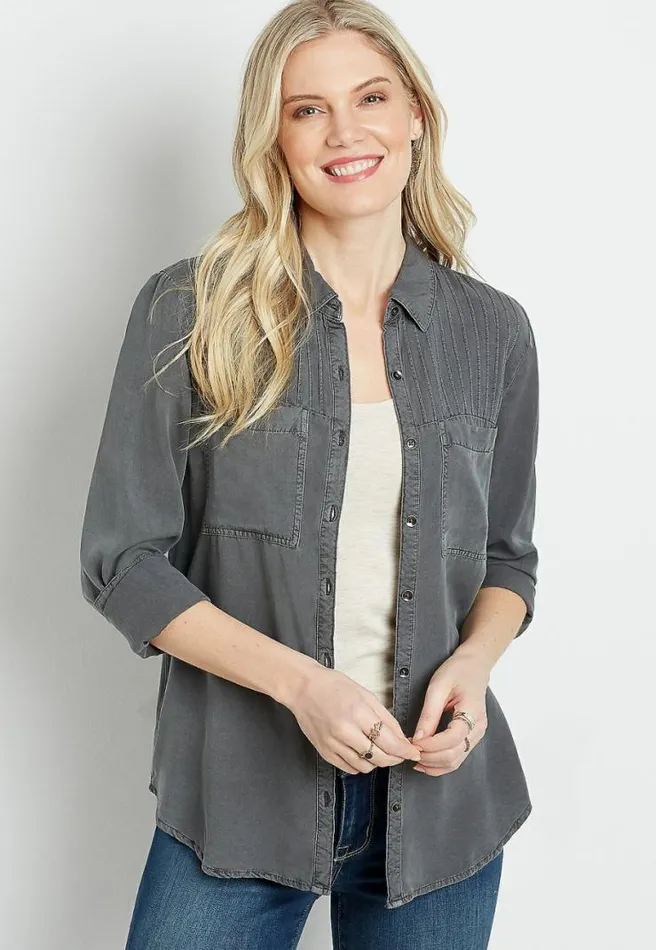 Gray Button Down Utility Shirt Women Maurices Tops
