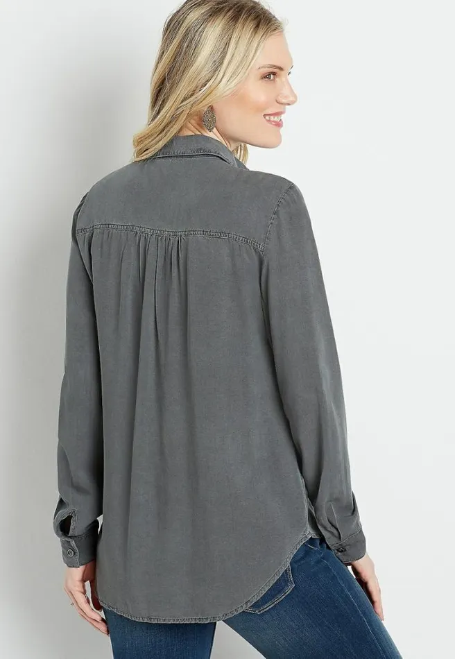 Gray Button Down Utility Shirt Women Maurices Tops