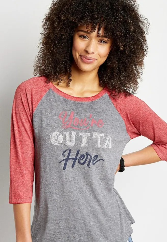 Gray You039Re Outta Here Baseball Graphic Tee Women Maurices Tops