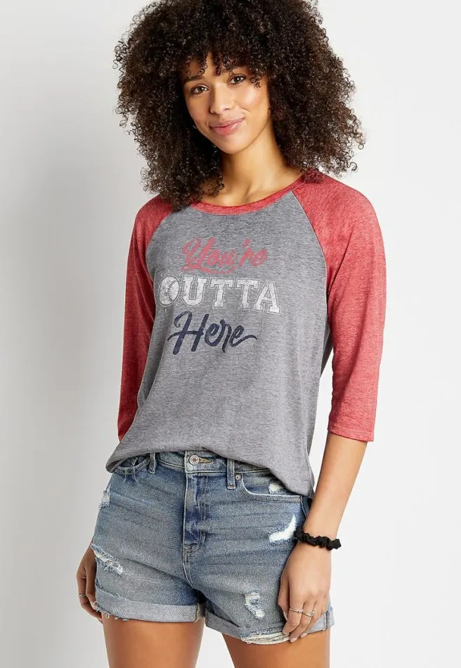 Gray You039Re Outta Here Baseball Graphic Tee Women Maurices Tops