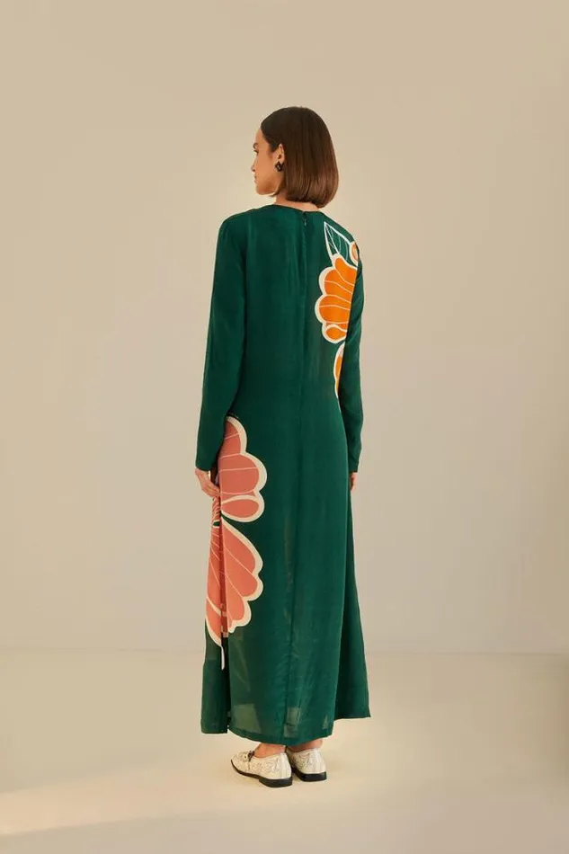 Green Honolulu Flowers Long Sleeve Maxi Dress Women FARM Rio Maxi Dresses