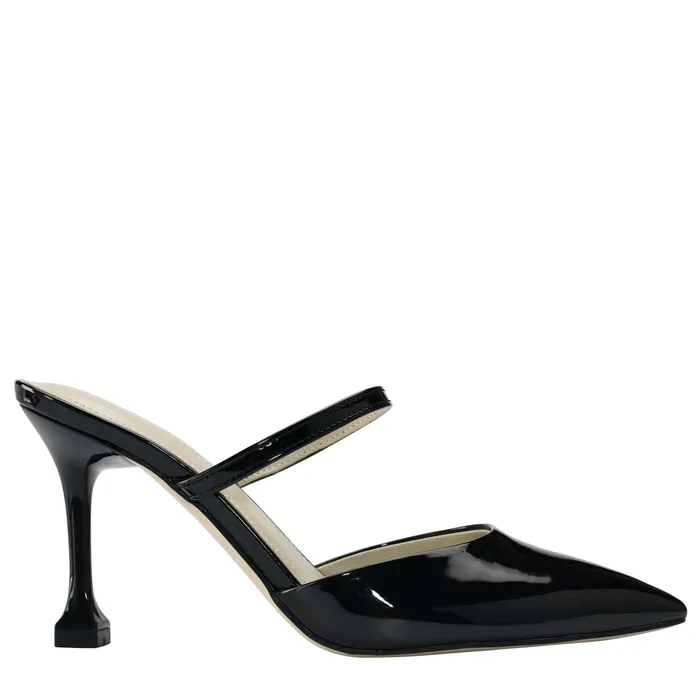 Hadais Heeled Mule Black Patent Women Mules and Slides Marc Fisher