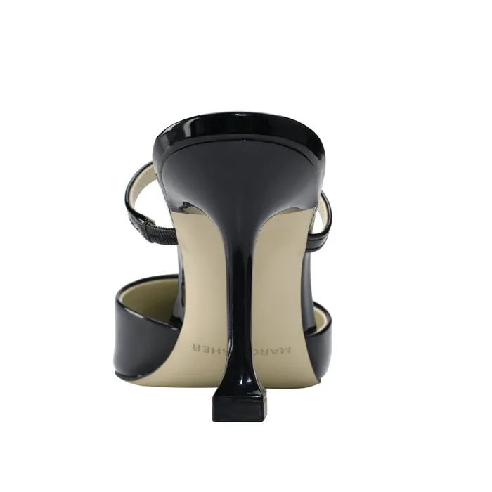 Hadais Heeled Mule Black Patent Women Mules and Slides Marc Fisher