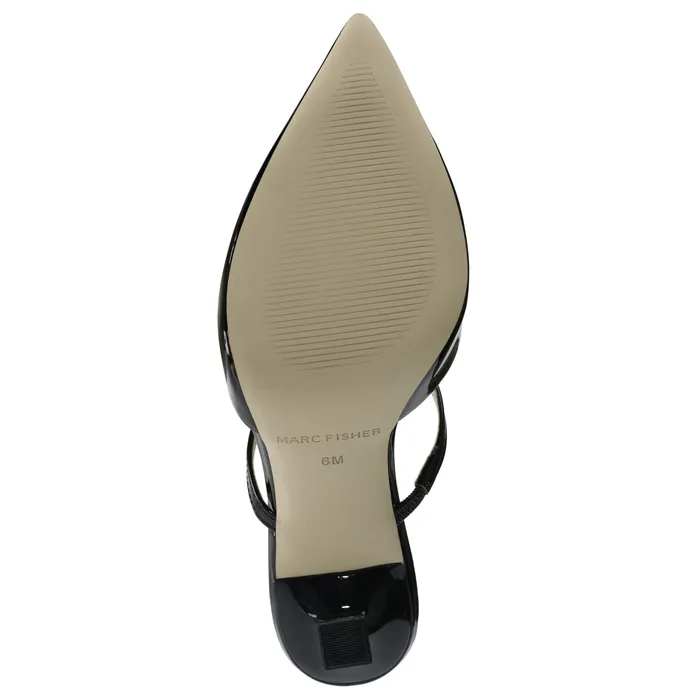 Hadais Heeled Mule Black Patent Women Mules and Slides Marc Fisher