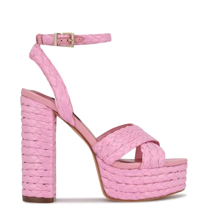 Hadyn Platform Sandals New Pink Raffia Women Nine West Heels