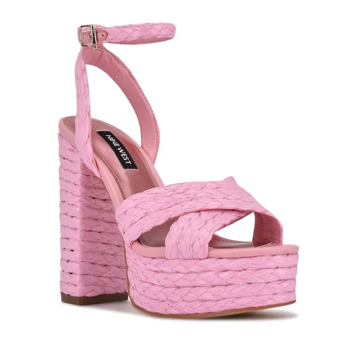 Hadyn Platform Sandals New Pink Raffia Women Nine West Heels Hadyn Platform Sandals New Pink Raffia Women Nine West Heels