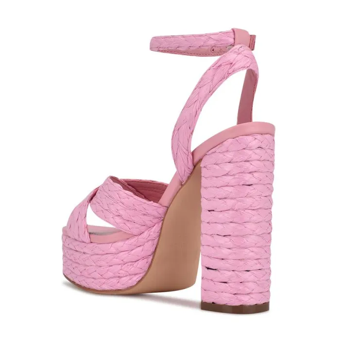 Hadyn Platform Sandals New Pink Raffia Women Nine West Heels Hadyn Platform Sandals New Pink Raffia Women Nine West Heels