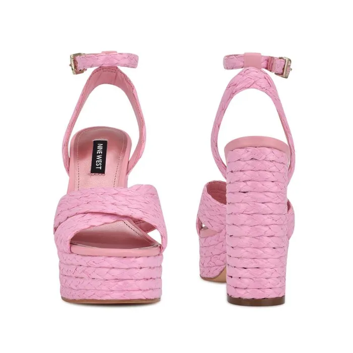 Hadyn Platform Sandals New Pink Raffia Women Nine West Heels Hadyn Platform Sandals New Pink Raffia Women Nine West Heels