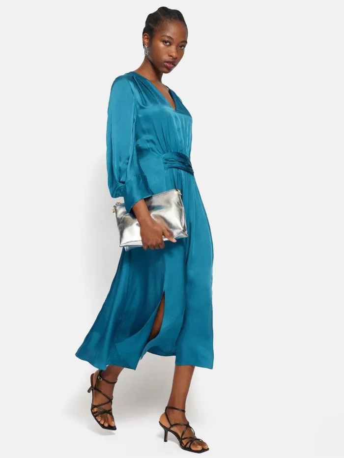 Hammered Satin Midi Dress Blue Women Jigsaw Party