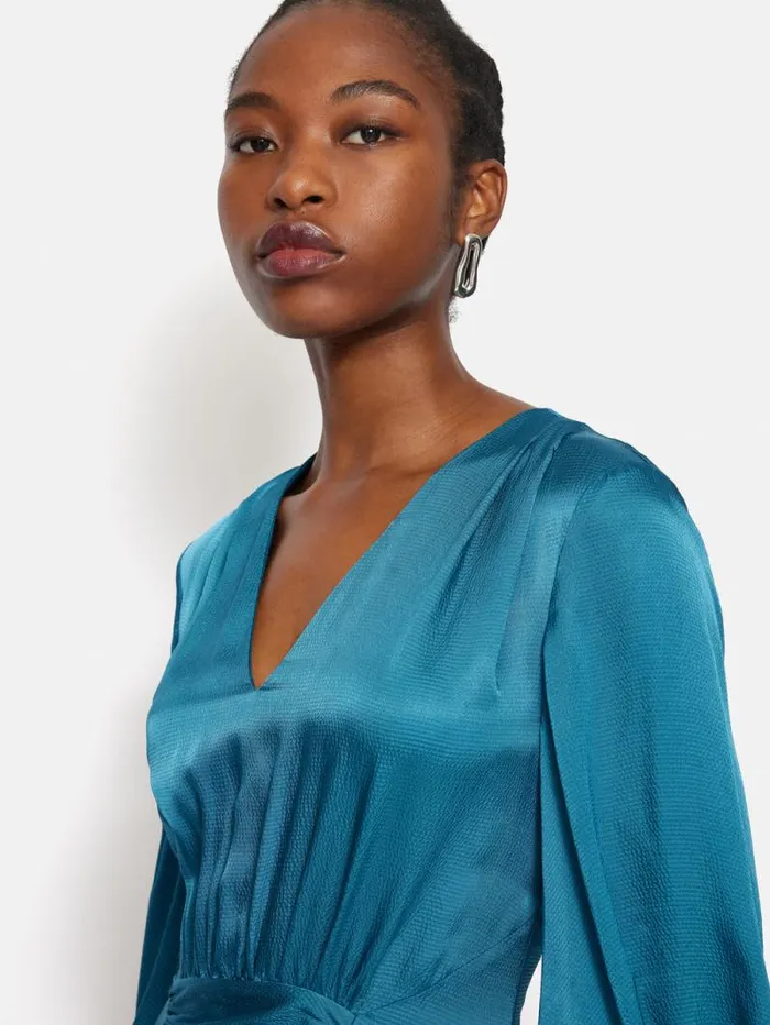 Hammered Satin Midi Dress Blue Women Jigsaw Party