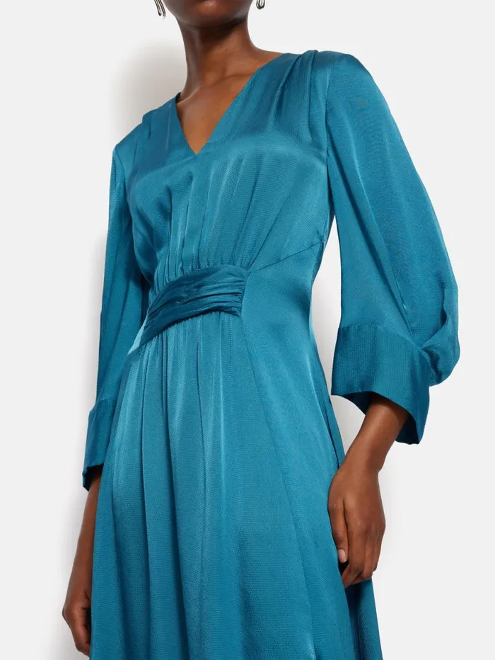 Hammered Satin Midi Dress Blue Women Jigsaw Party