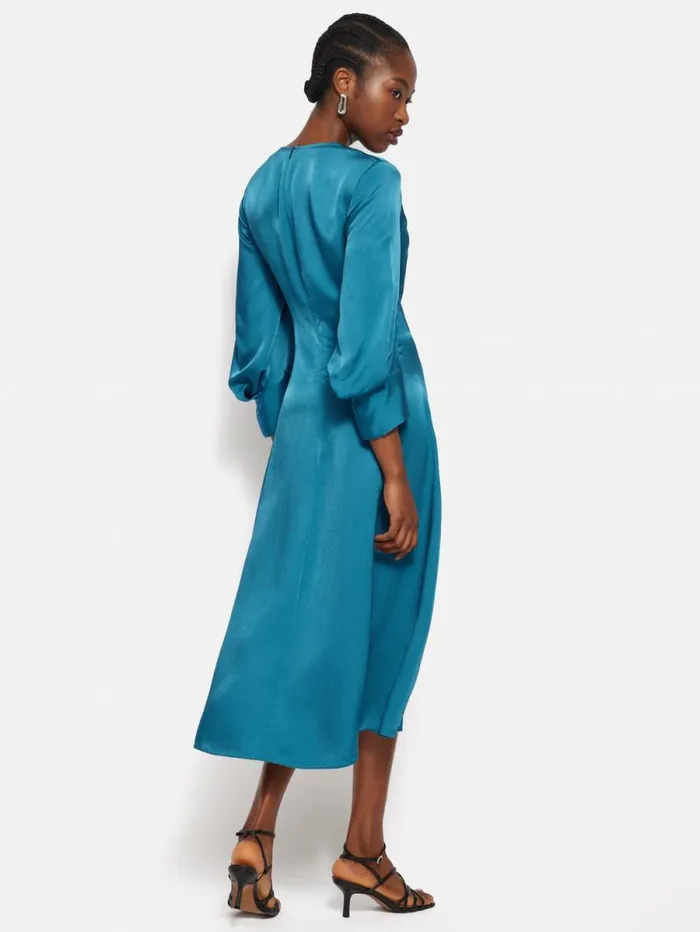 Hammered Satin Midi Dress Blue Women Jigsaw Party