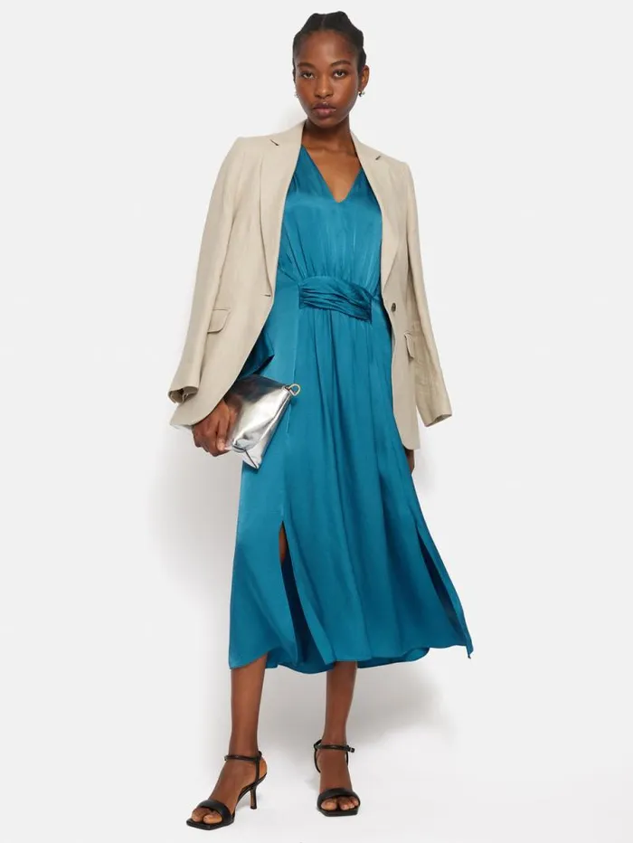 Hammered Satin Midi Dress Blue Women Jigsaw Party