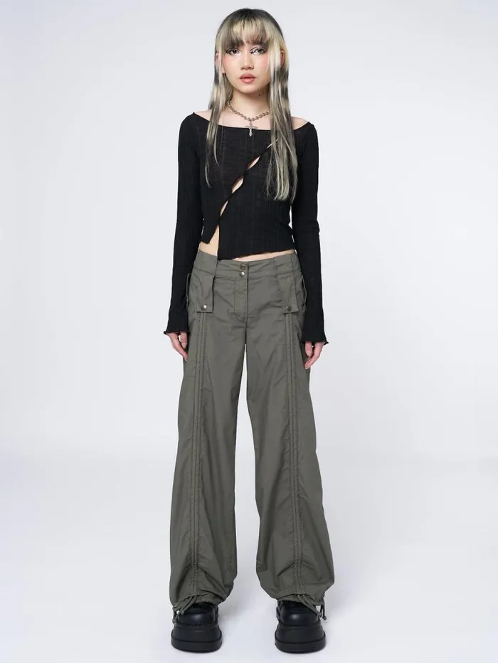 Hana Black Asymmetrical Cut Out Top Women Minga London Tops and TShirts
