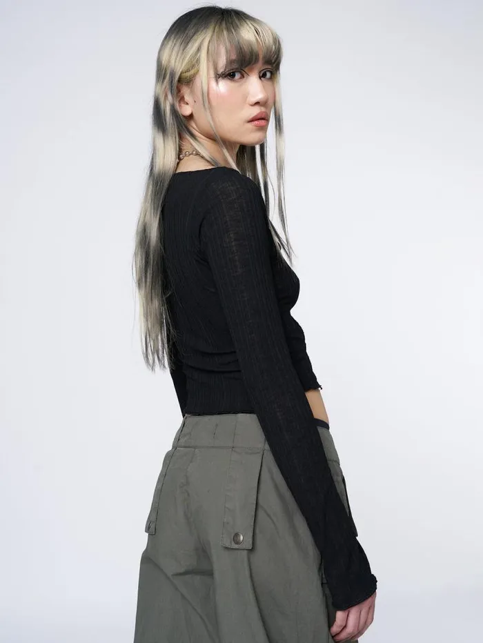 Hana Black Asymmetrical Cut Out Top Women Minga London Tops and TShirts