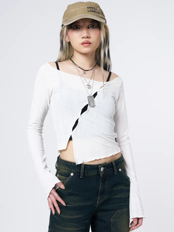 Hana White Asymmetrical Cut Out Top Women Minga London Tops and TShirts