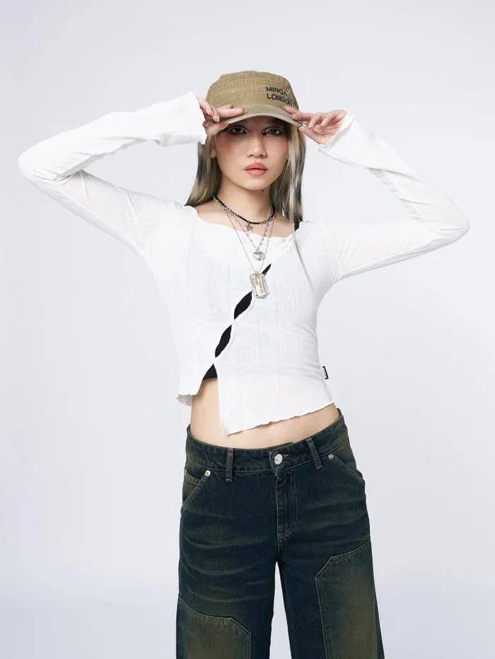 Hana White Asymmetrical Cut Out Top Women Minga London Tops and TShirts