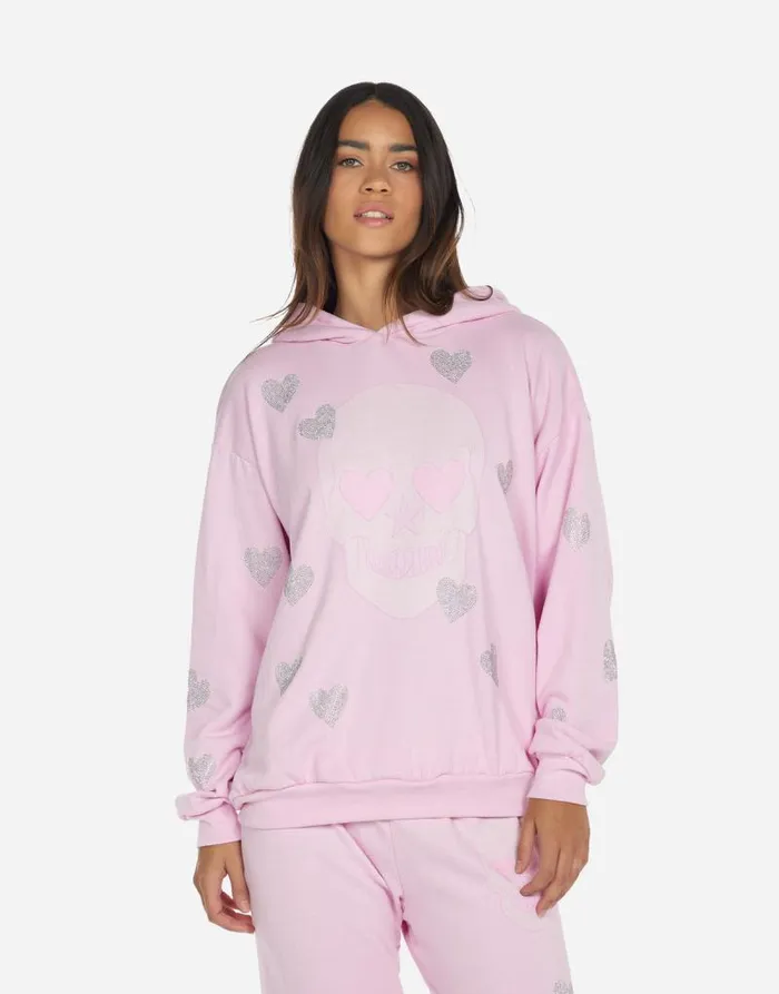 Harmony Crystal Pink Peace Love Skull Peony Pink Women Lauren Moshi Hoodies