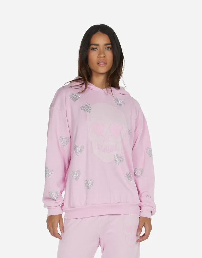 Harmony Crystal Pink Peace Love Skull Peony Pink Women Lauren Moshi Hoodies