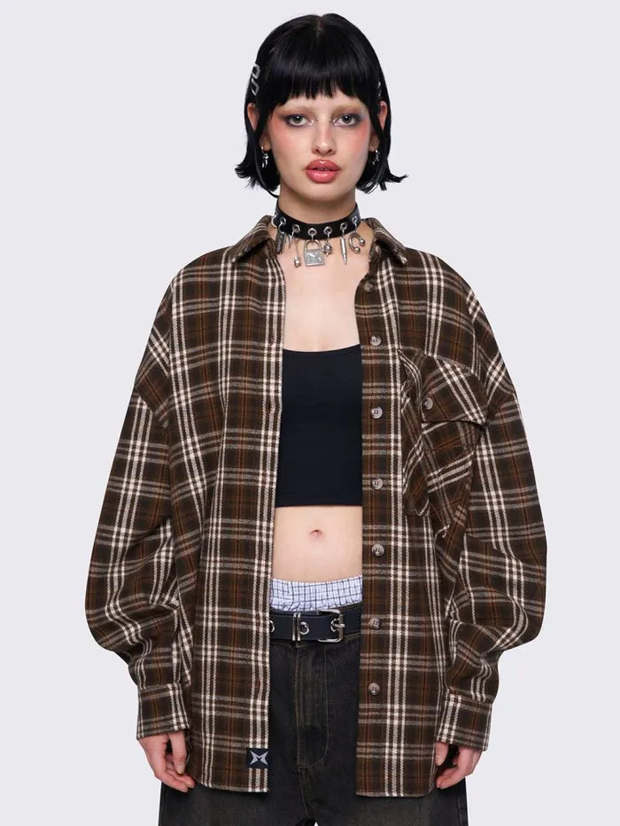 Harper Brown Plaid Shirt Women Minga London Tops and TShirts