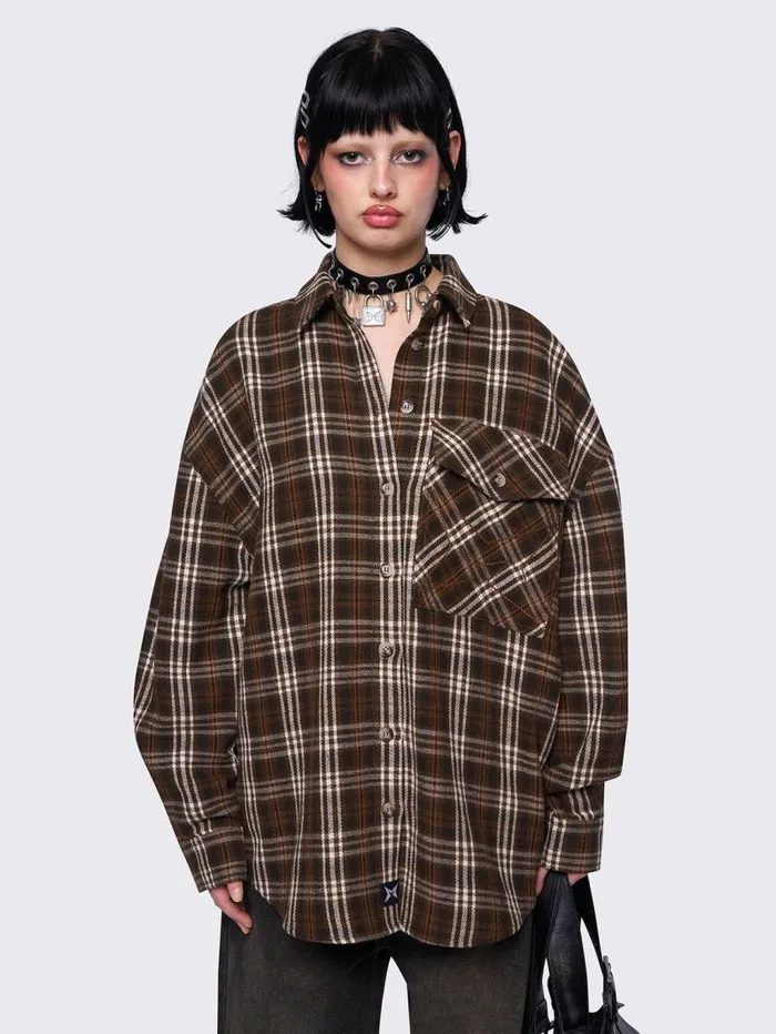 Harper Brown Plaid Shirt Women Minga London Tops and TShirts